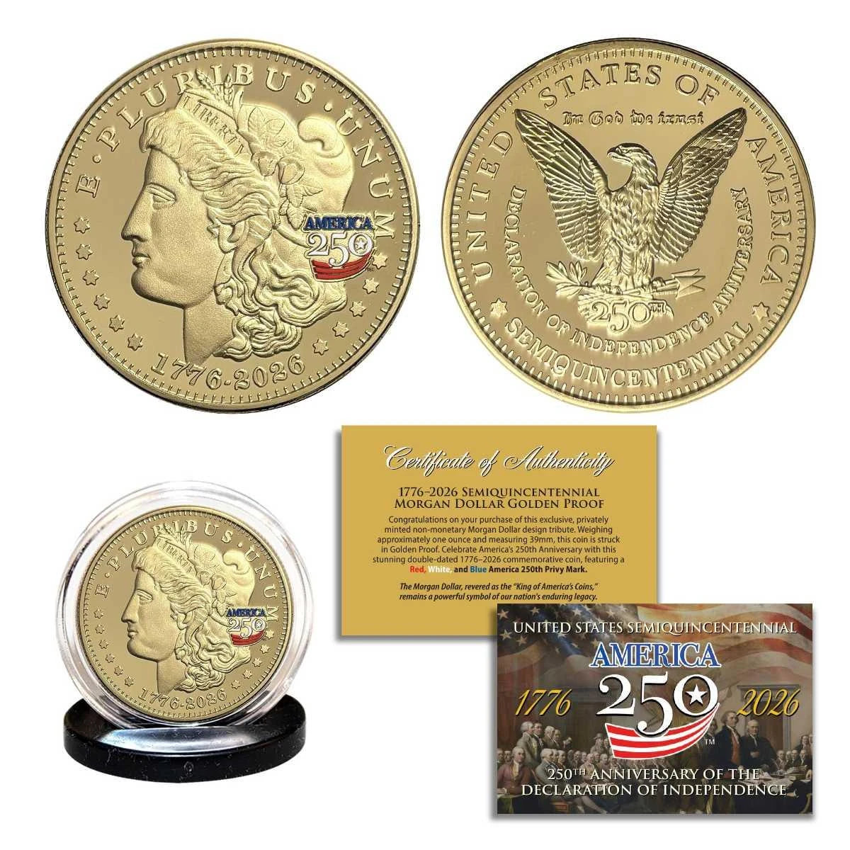 1776-2026 America 250 'Morgan Dollar - Golden Proof' CN Medal