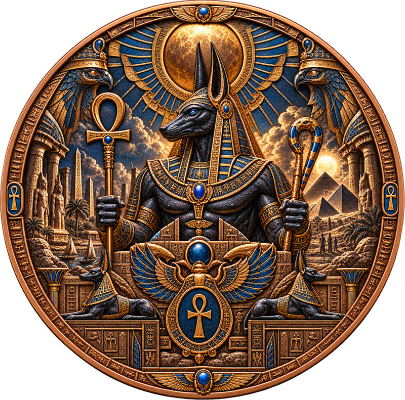 Anubis vs the Cursed Pharaoh 1 Kilo Copper Medal with 1 oz Silver Eagle Insert