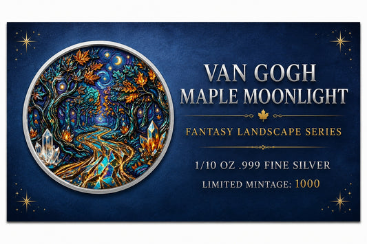 Van Gogh Maple Moonlight Colorized 1/10 oz Silver Round (06/30)