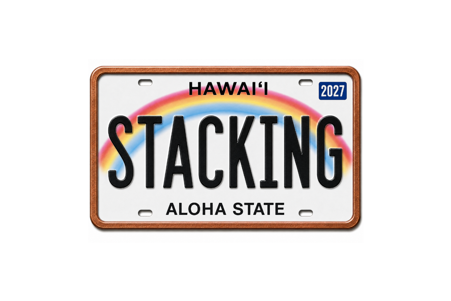 2027 Stacking Across America Hawaii License Plate Colorized 1 oz Copper Bar (Series 3)