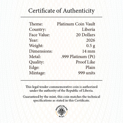 2026 Liberia Coin Vault 0.5g Platinum Coin