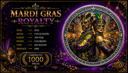 Mardi Gras Royalty Colorized 1/10 oz Silver Round (06/17)