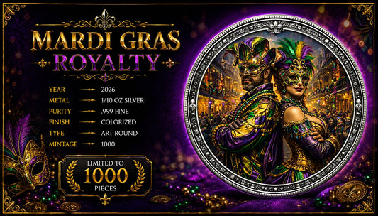 Mardi Gras Royalty Colorized 1/10 oz Silver Round (06/17)