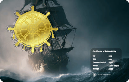 2026 Pirate Ship Shaped 1/500 oz Gold Medal in Card (07/13)