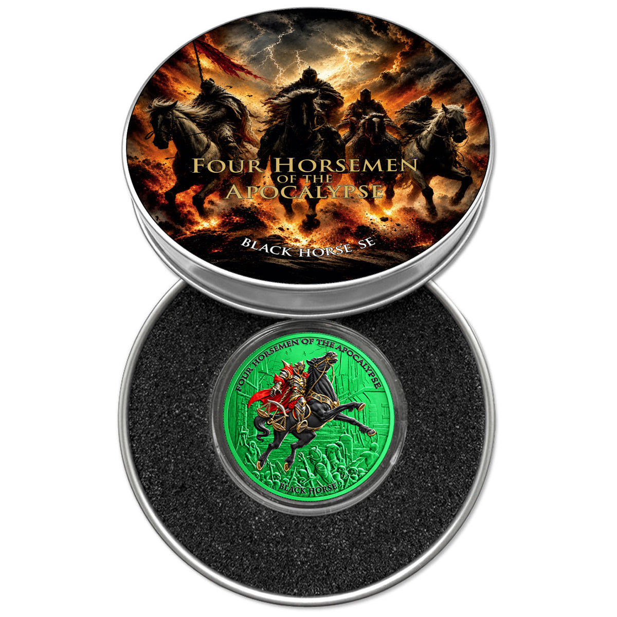 2026 Carpathian Four Horsemen of the Apocalypse Black Horse Space Green Edition 1 oz Silver Coin