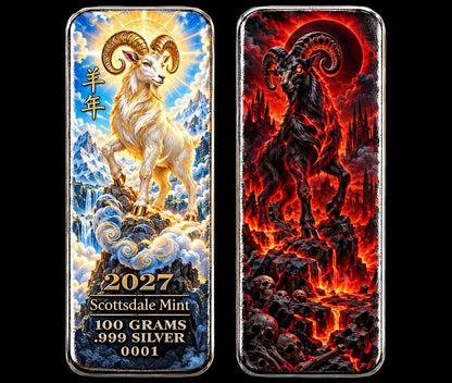 2027 Scottsdale Mint Lunar Goat Good & Evil Edition 100g Silver Bar