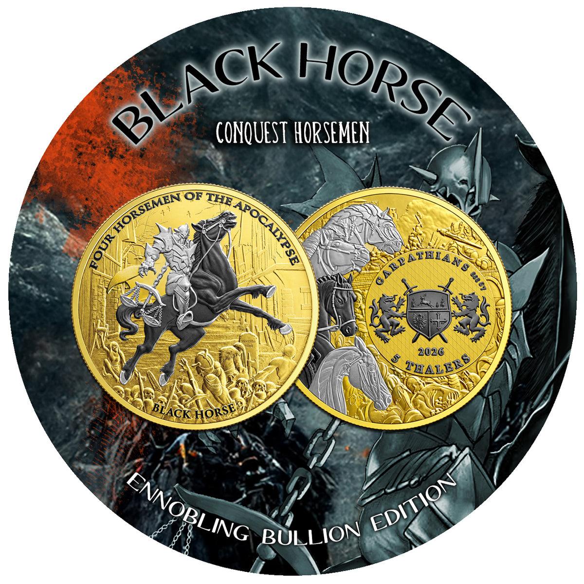 2026 Carpathian Four Horsemen of the Apocalypse Black Horse - Ennobled Edition 1 oz Silver Coin