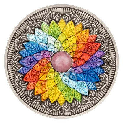 2026 Mandala Chakra Harmony with Rhodochrosite 3 oz Silver Medal (06/25)