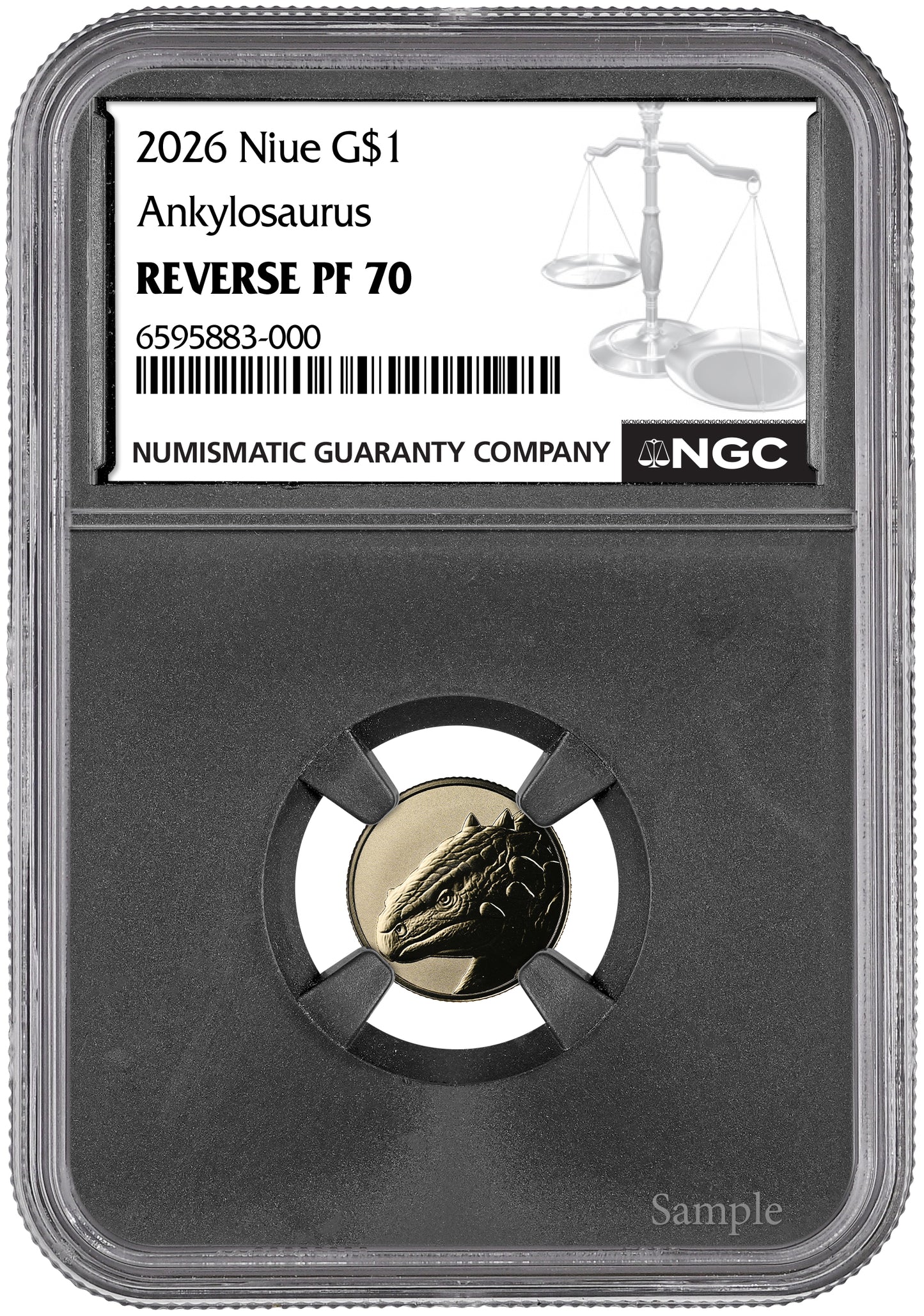 2026 Niue Ankylosaurus Reverse Proof 1g Gold Coin NGC RP 70 (08/10)
