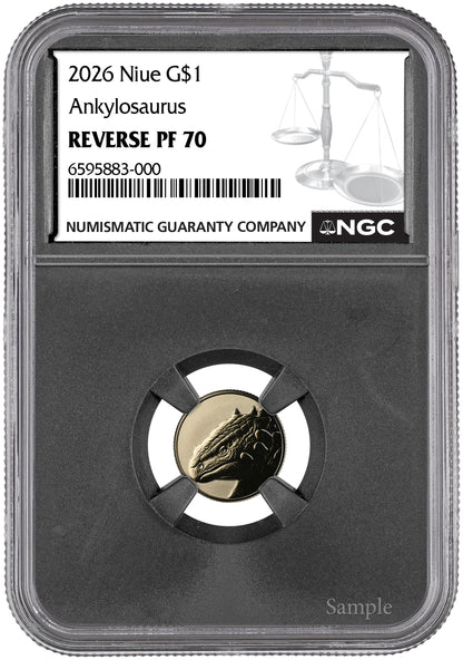 2026 Niue Ankylosaurus Reverse Proof 1g Gold Coin NGC RP 70 (08/10)