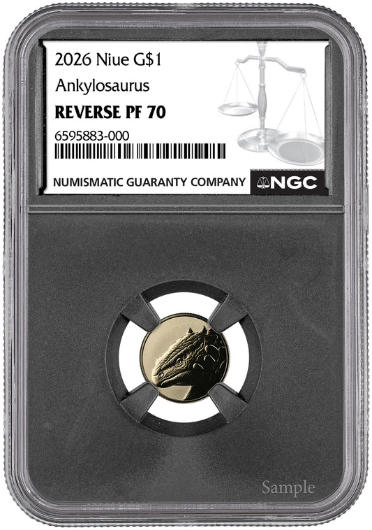 2026 Niue Ankylosaurus Reverse Proof 1g Gold Coin NGC RP 70 (08/10)