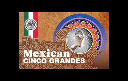 2026 Cameroon Mexican Cinco Grandes Grey Wolf 1/4 oz Silver Coin in Card