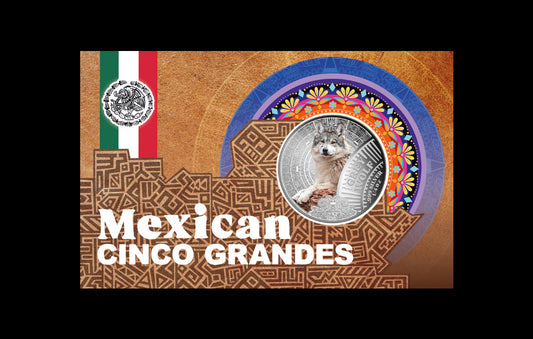 2026 Cameroon Mexican Cinco Grandes Grey Wolf 1/4 oz Silver Coin in Card