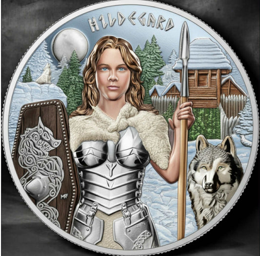 In Stock! Germania Mint Snowfalls on Hildegard 1 oz Silver Double-Sided Colorized Art Coin (29 Mintage)
