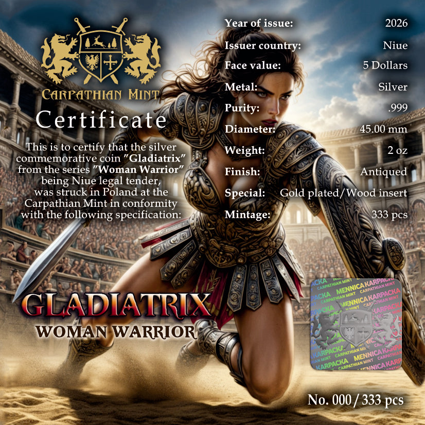2026 Niue Woman Warrior - Gladiatrix 2 oz Silver Coin (08/05)