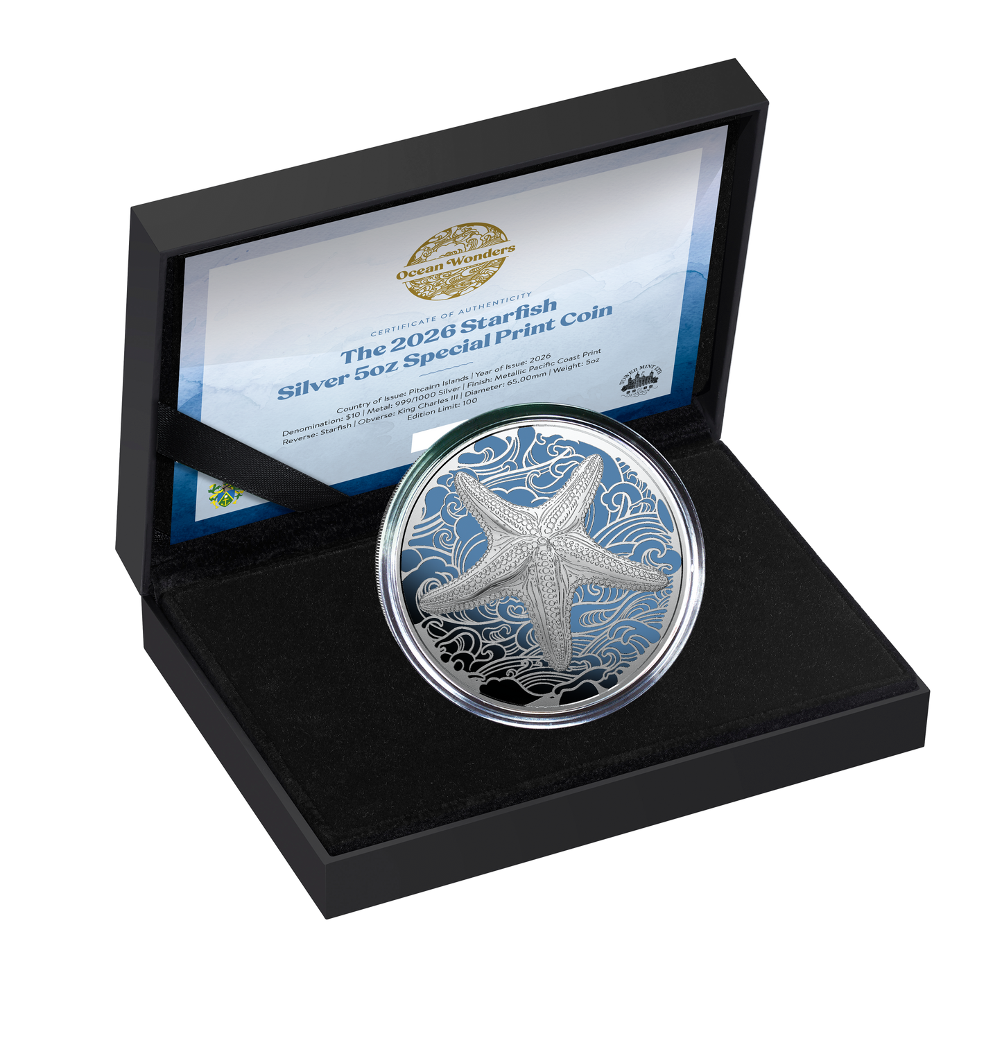 2026 Pitcairn Islands Ocean Wonders Starfish Proof 5 oz Silver Coin (08/07)