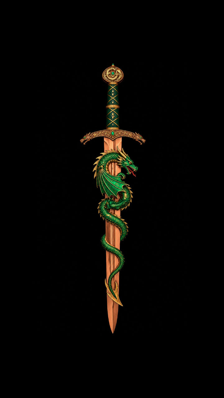 Dragon Sword Shaped Colorized 2 oz Copper Medal