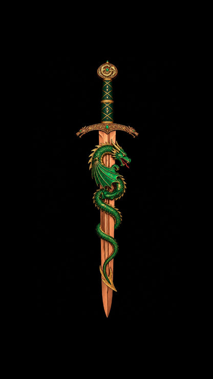 Dragon Sword Shaped Colorized 2 oz Copper Medal
