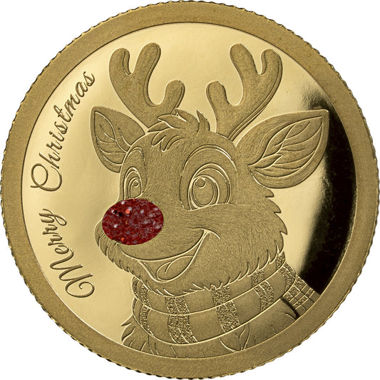 2026 Gabon Rudolph the Red-Nosed Reindeer with Ruby Nose 1/100 oz Gold Coin in Card