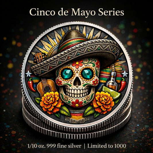 In Stock! Cinco De Mayo Series Colorized 1/10 oz Silver Round (1,000 Mintage)