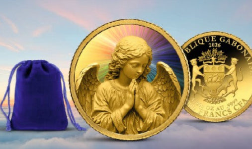 In Stock! Gabon 2026 Hologram Guardian Angel 1/200 oz Gold Coin in Velvet Pouch