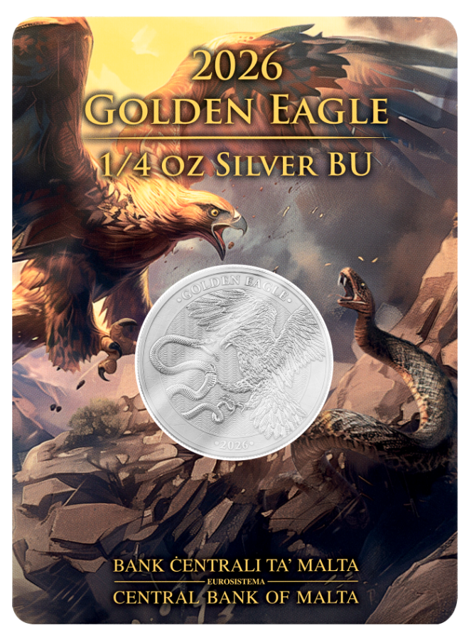 Estimate: 2026 Malta Golden Eagle BU 1/4 oz Silver Coin in Card