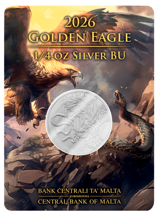 Estimate: 2026 Malta Golden Eagle BU 1/4 oz Silver Coin in Card