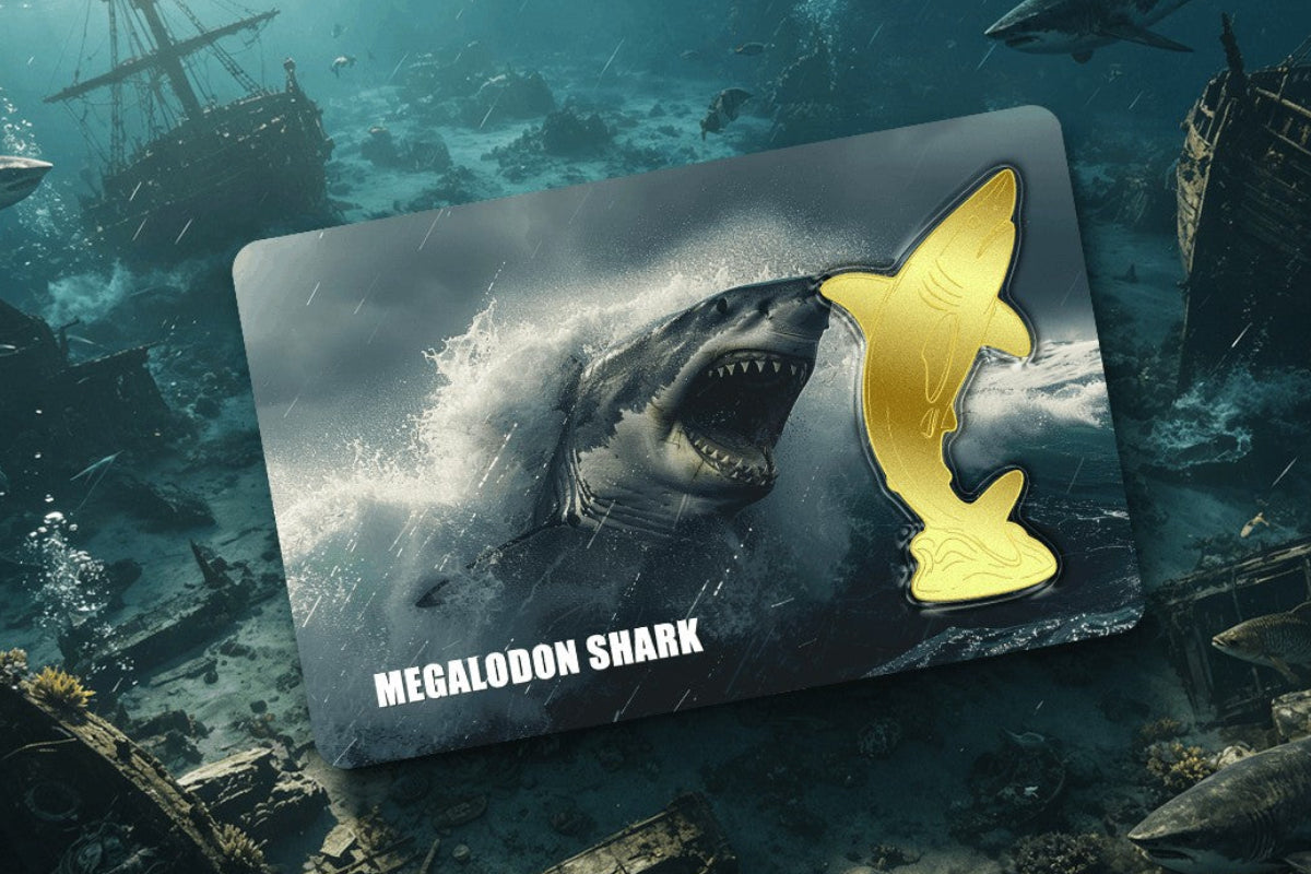 2026 Megalodon Shark Shaped 1/500 oz Gold Medal in Card (06/25)
