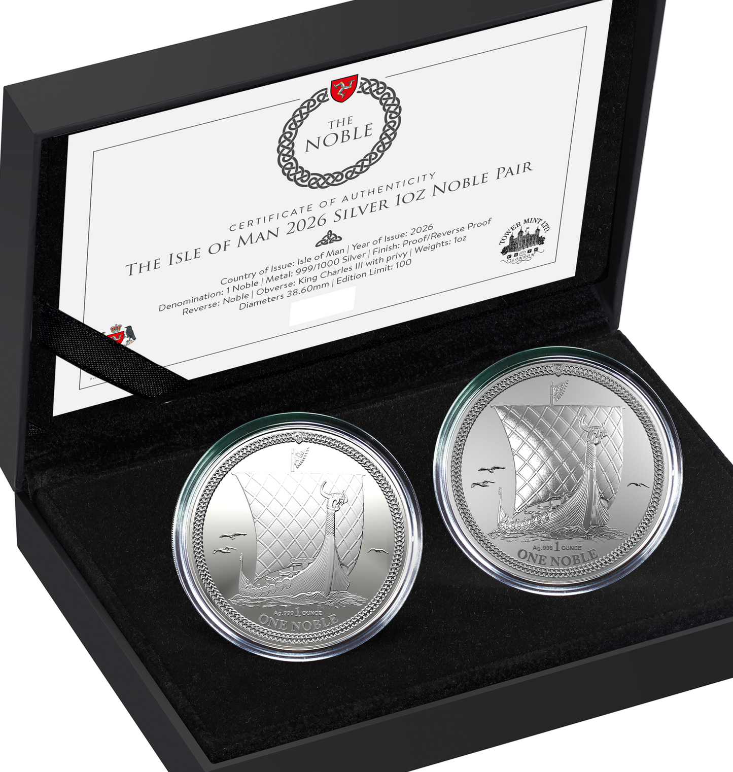 2026 Isle of Man Noble Reverse Proof & Proof 2 x 1 oz Silver Coin Set (07/31)