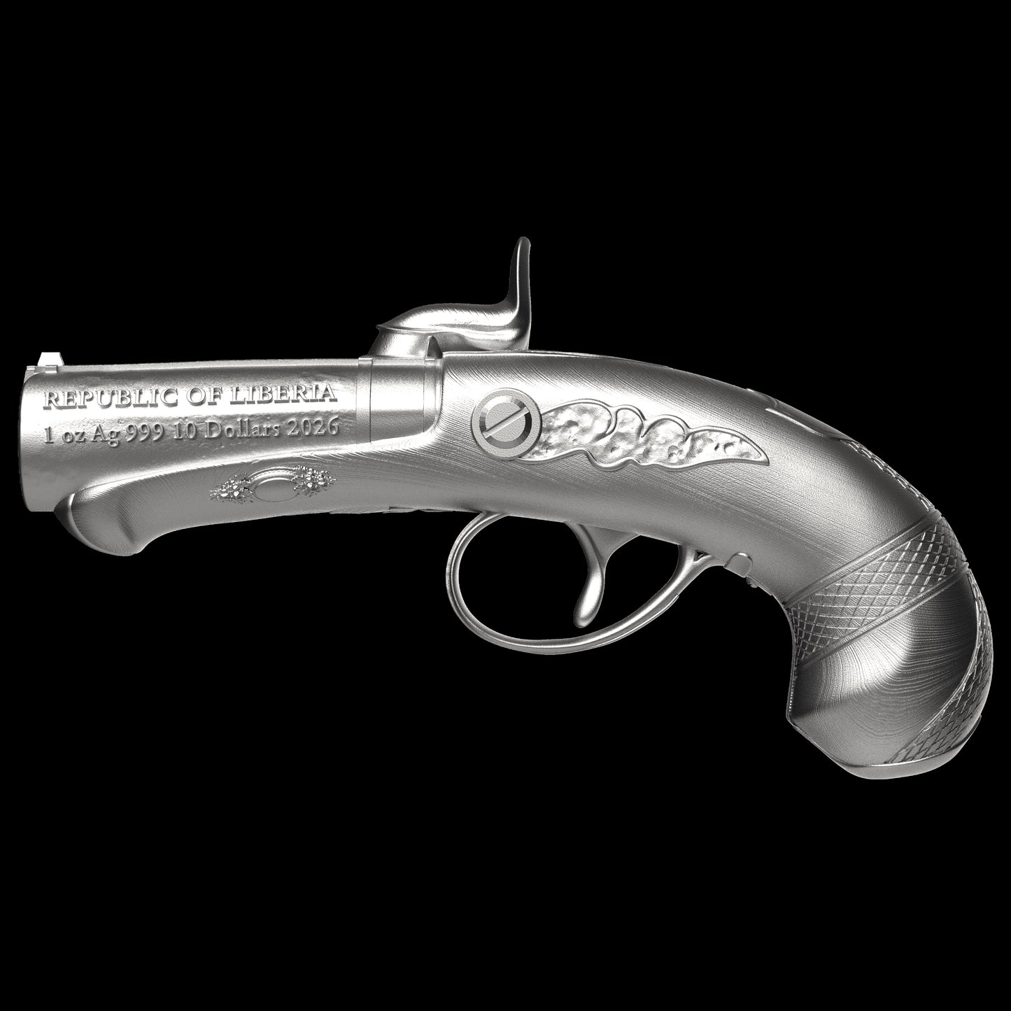 2026 Liberia Deringer Pistol Shaped 1 oz Silver Coin (07/13)