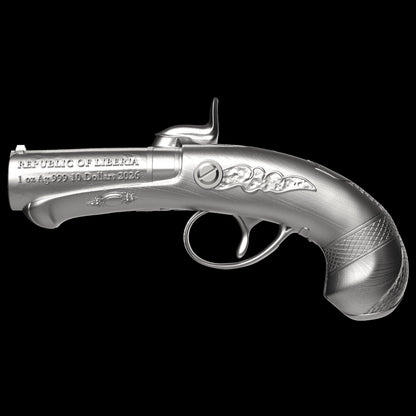 2026 Liberia Deringer Pistol Shaped 1 oz Silver Coin (07/13)