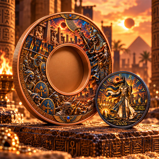 Anubis vs the Cursed Pharaoh 1 Kilo Copper Medal with 1 oz Silver Eagle Insert