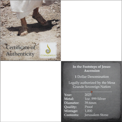 Factory Special! 2025 Mesa Grande Footsteps of Jesus - Ascension (Mount of Olives) 1 oz Silver Coin
