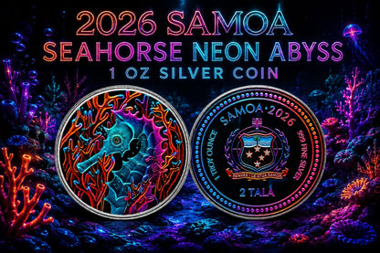 2026 Samoa Seahorse Neon Abyss 1 oz Silver Coin in Capsule (125 Mintage)