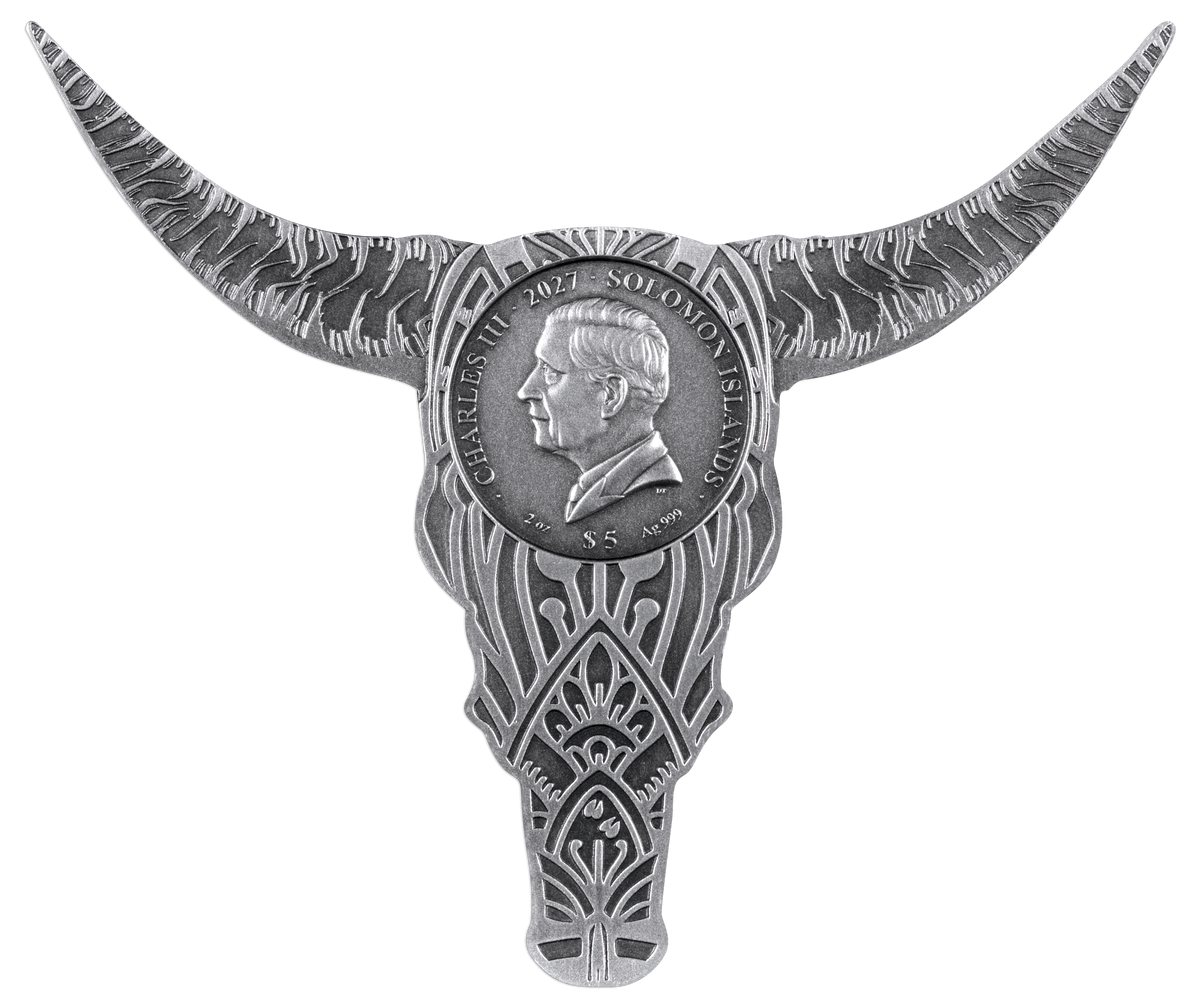 2027 Solomon Islands Buffalo Skull Shaped 2 oz Silver Coin