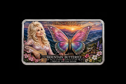 Commemorating a Country Legend: Mountain Butterfly 1 oz Silver Bar (Open Mintage)