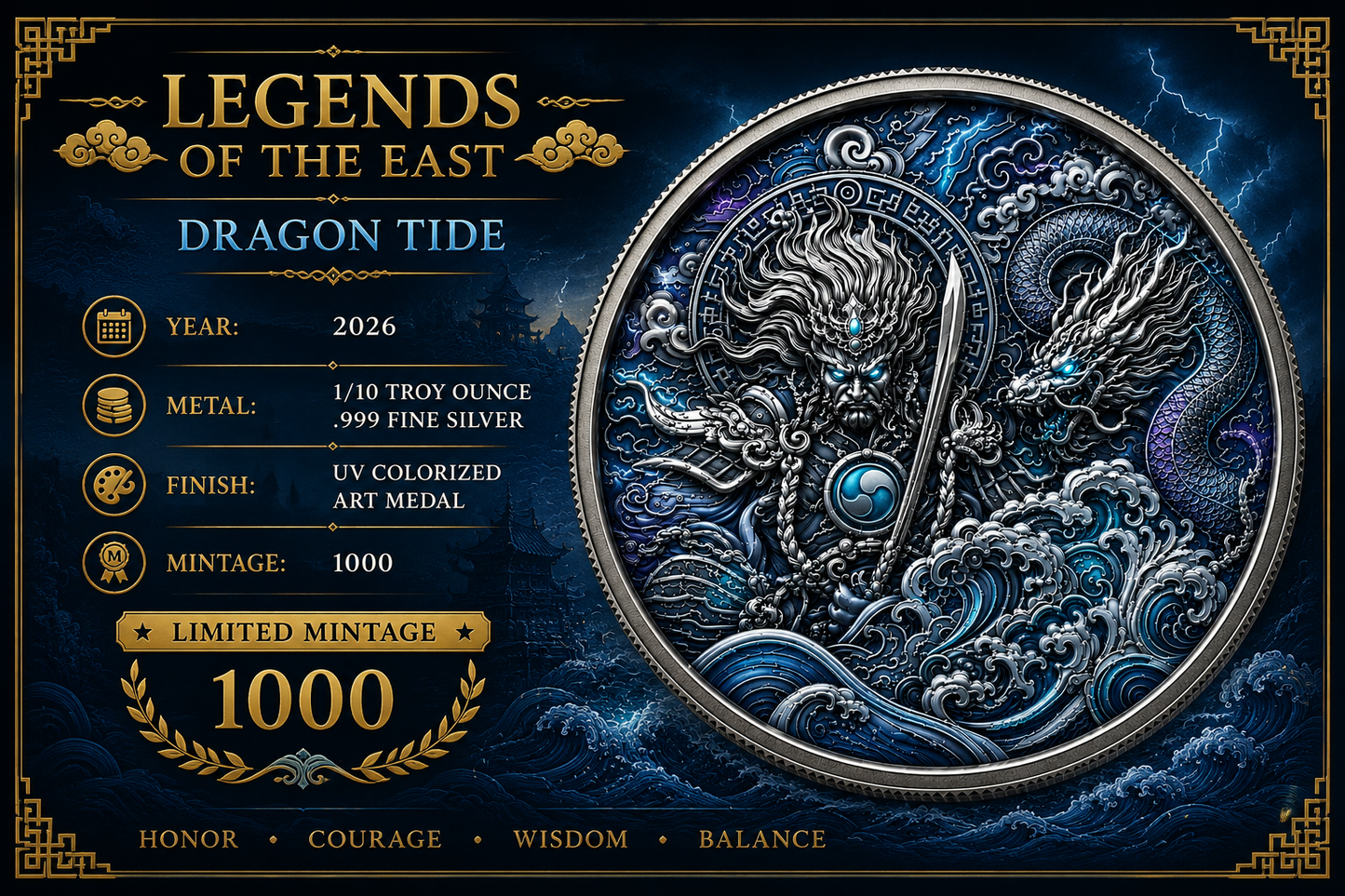Legends of the East - Dragon Tide Colorized 1/10 oz Silver Round (08/11)
