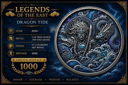 Legends of the East - Dragon Tide Colorized 1/10 oz Silver Round (08/11)