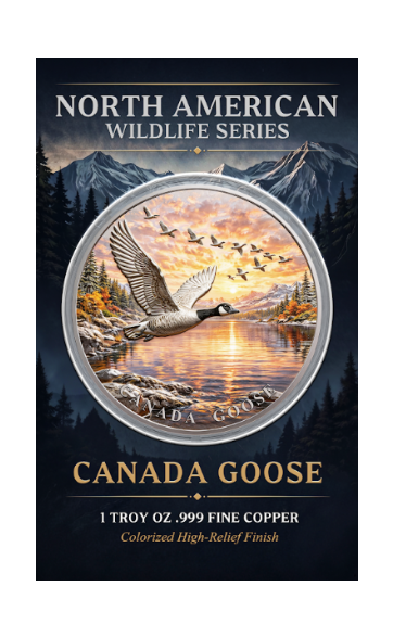 North American Wildlife - Canada Goose UHR Colorized 1 oz Copper Medal in Card (05/07)