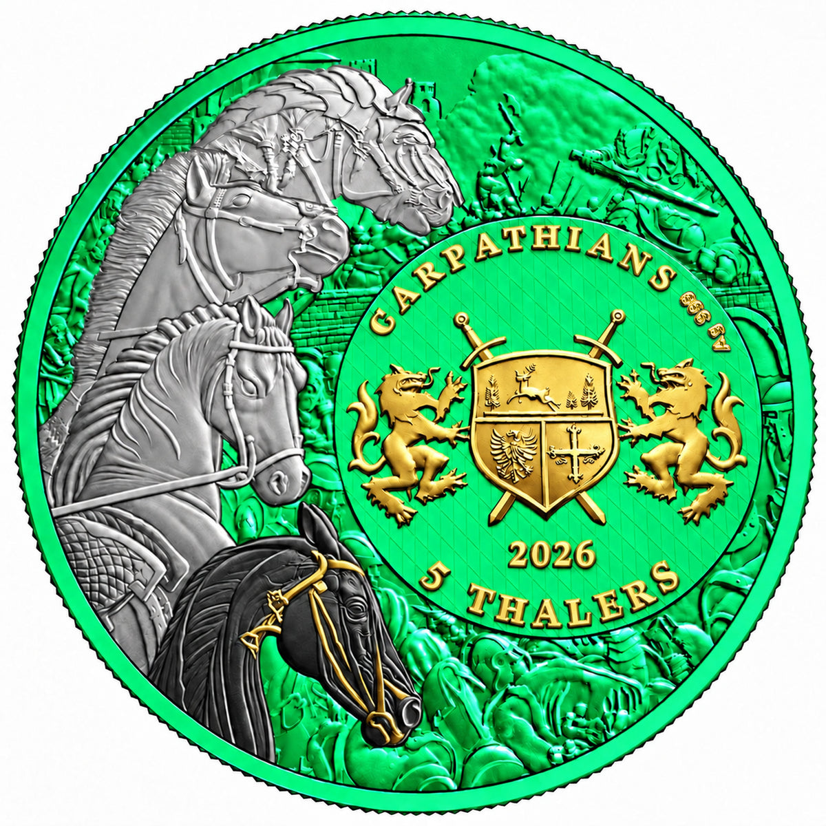 2026 Carpathian Four Horsemen of the Apocalypse Black Horse Space Green Edition 1 oz Silver Coin