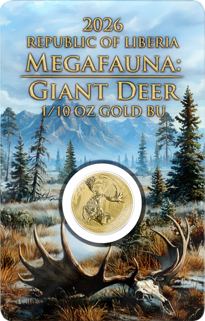 Estimate: 2026 Liberia Megafauna - Giant Deer BU 1/10 oz Gold Coin in Card