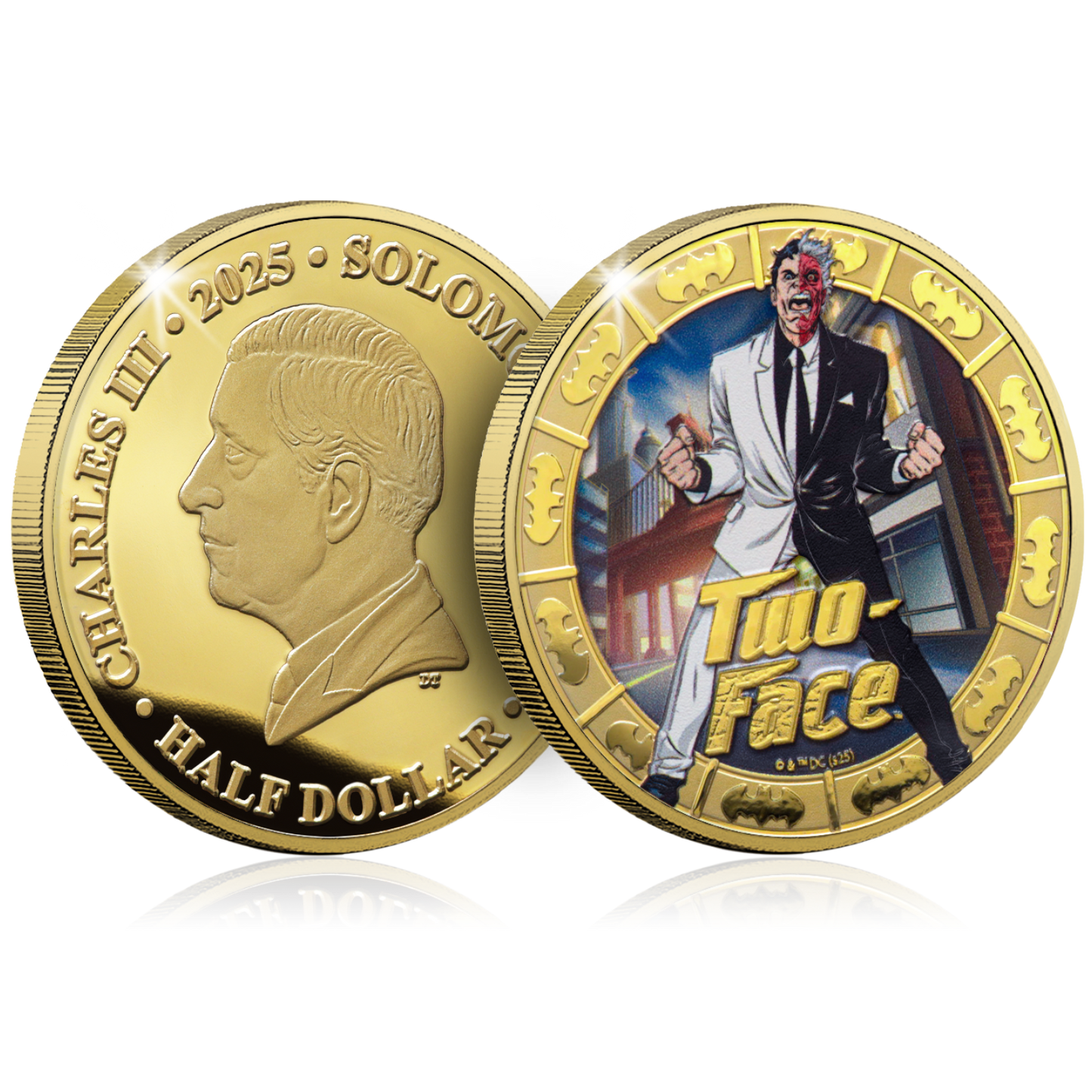 2025 Solomon Islands DC Two-Face Gold Plated 27.5g CN Coin in Card (07/13)