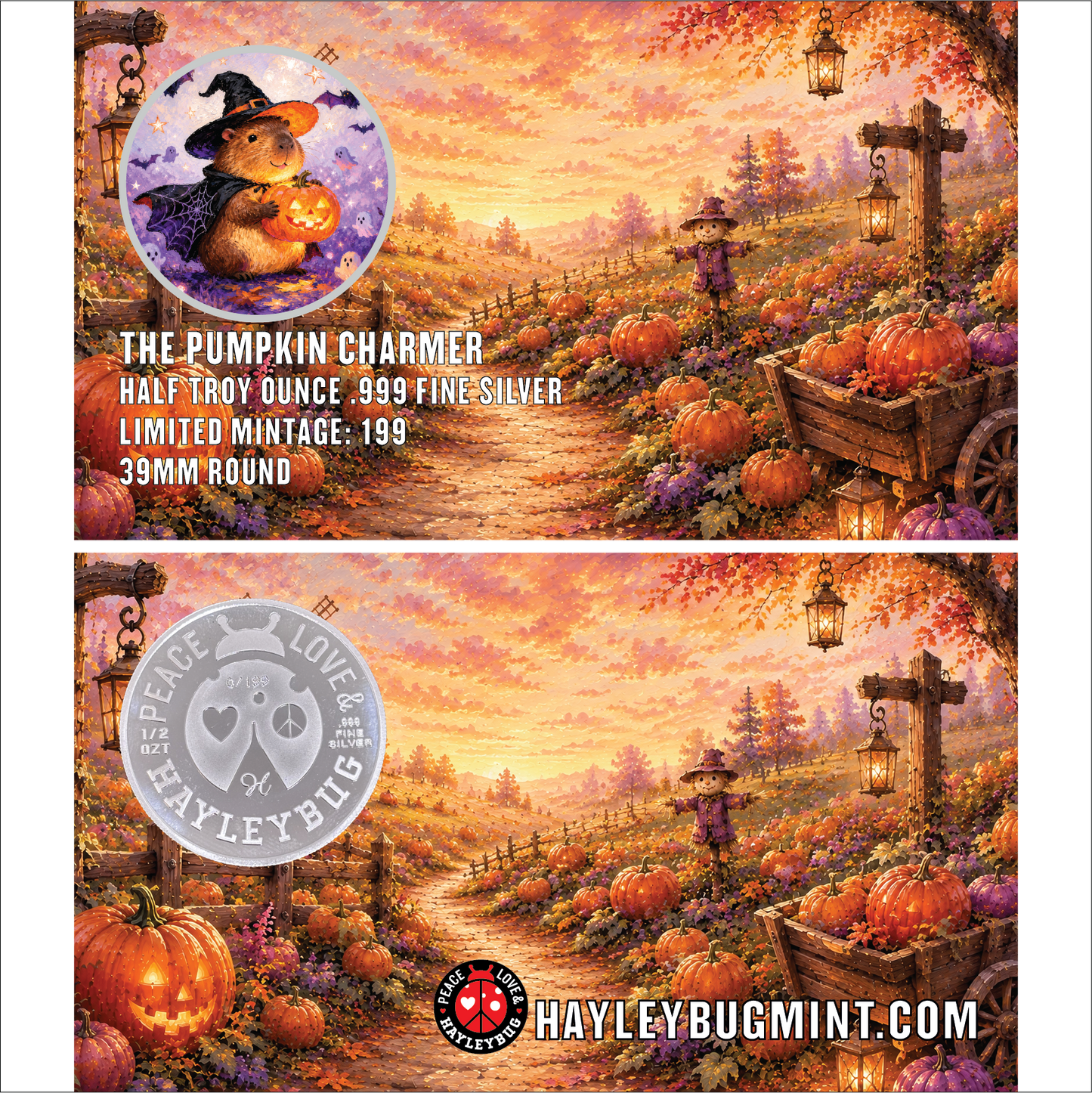 The Pumpkin Charmer Colorized 1/2 oz Silver Round by Hayleybug Mint (08/10)