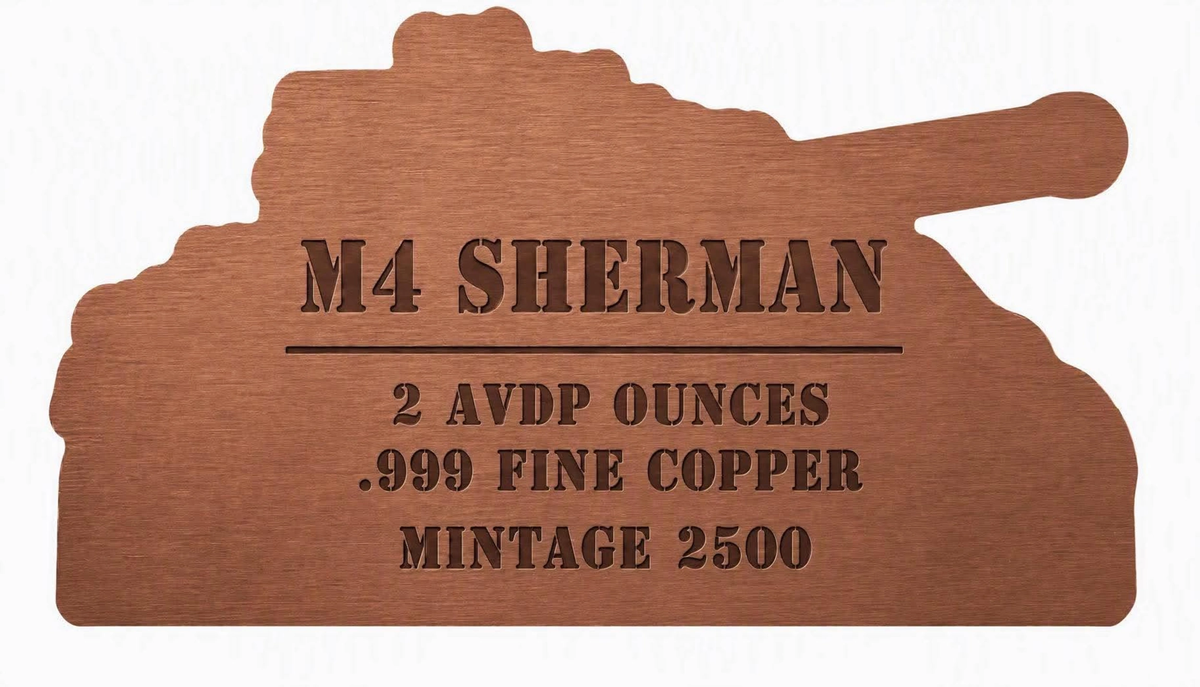 M4 Sherman Tank Shaped Colorized 2 oz Copper Medal