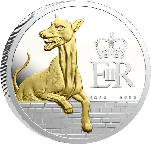 2027 Pitcairn Islands Queen's Beast Greyhound Gold Gilt 2 oz Silver Coin