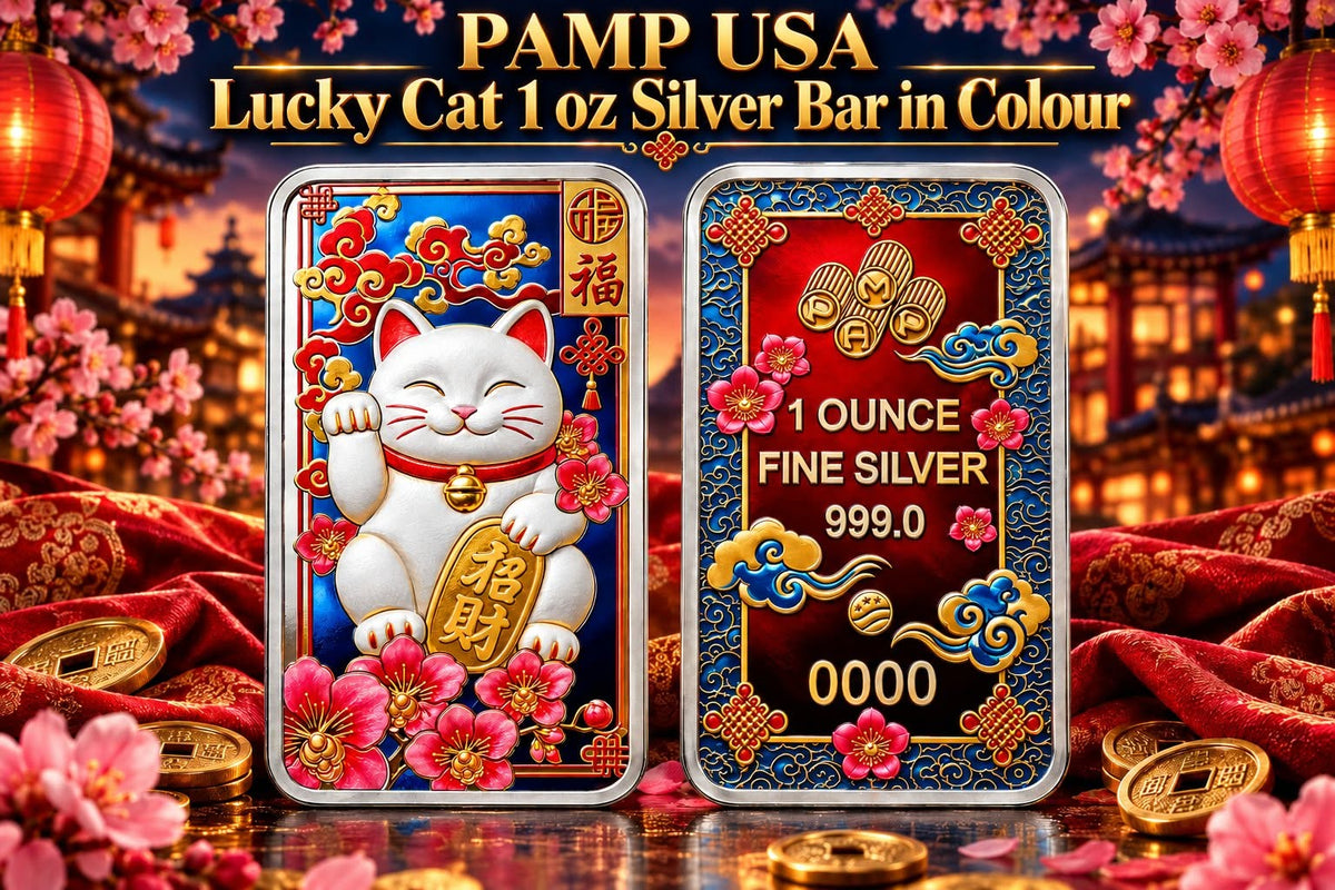 PAMP USA Lucky Cat 1 oz Silver Bar in Color