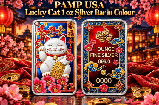 PAMP USA Lucky Cat 1 oz Silver Bar in Color