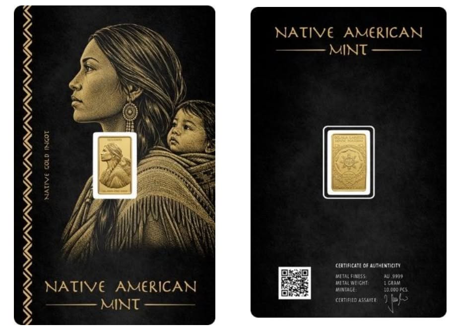 Estimate: Sioux Nation Oglala Lakota $2 Sacagawea 1g Gold Coin Bar (10000 Mintage)