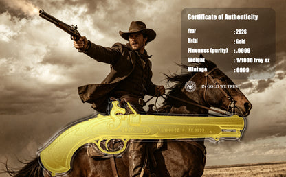 2026 Flintlock Pistol Shaped 1/1000 oz Gold Medal in Card (07/27)