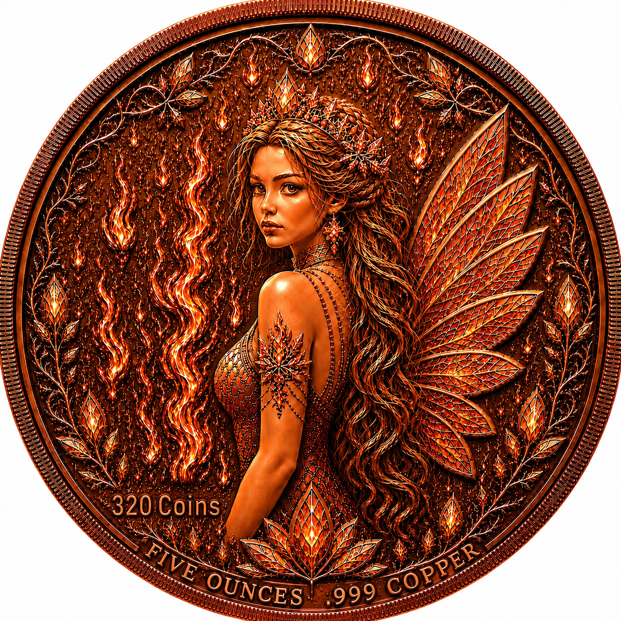 FIRE AND ICE FAIRY 5oz Copper HIGH RELIEF ON BOTH SIDES & Colorized